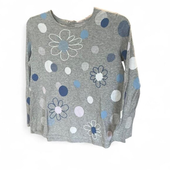 J.Jill Womens Sweater Gray Lightweight Embroidered Flowers Long Sleeve Top - Picture 1 of 3